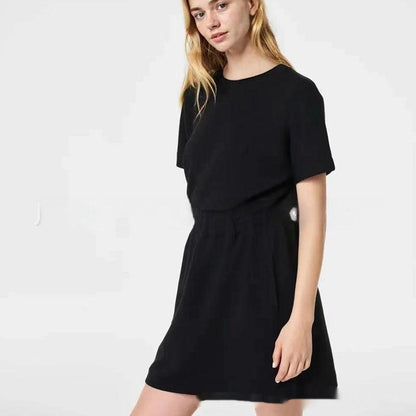 Women's Solid Color Loose Short Sleeve Dress - KiwiBrands