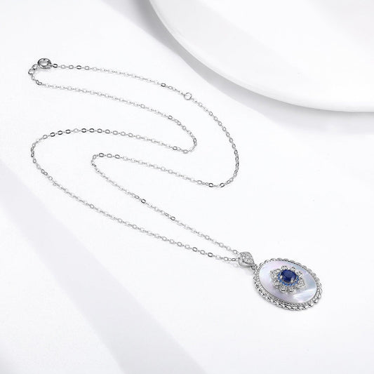 Sterling Silver Inlaid Light Luxury Natural Sapphire Pendant Necklace - KiwiBrands