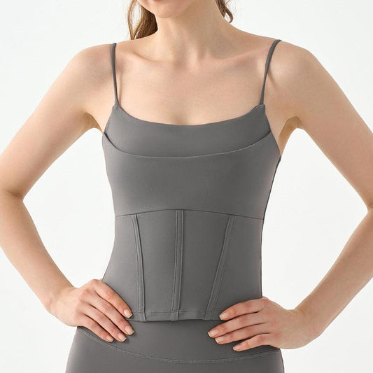 Fake Two-piece Yoga Vest Female Semi-fixed Fishbone Tangent Vest Tops Outerwear - KiwiBrands