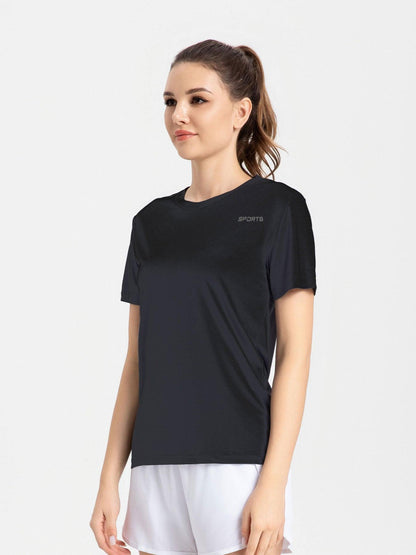 Women's Sports Short Sleeve Quick-drying Breathable Cooldry Gym Running Training Printed Top Round Neck T-shirt - KiwiBrands