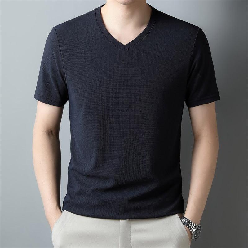 Men's Thin Casual Solid Color And V-neck Short-sleeved T-shirt