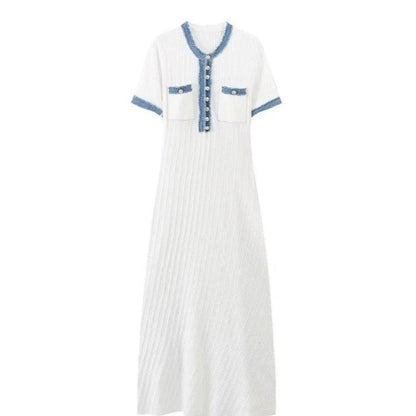 Denim Patchwork Knitting Tight Short Sleeve Dress