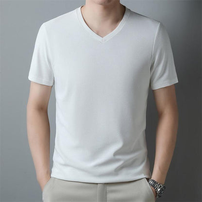 Men's Thin Casual Solid Color And V-neck Short-sleeved T-shirt - KiwiBrands