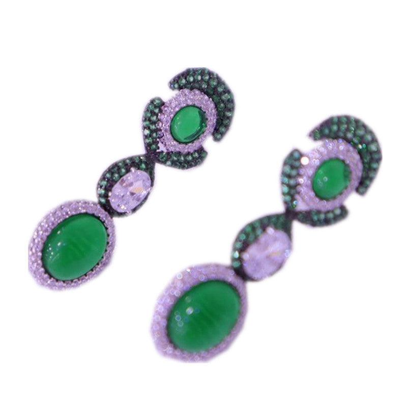 Vintage Fashion Versatile Floral Faux Emerald Earrings - KiwiBrands