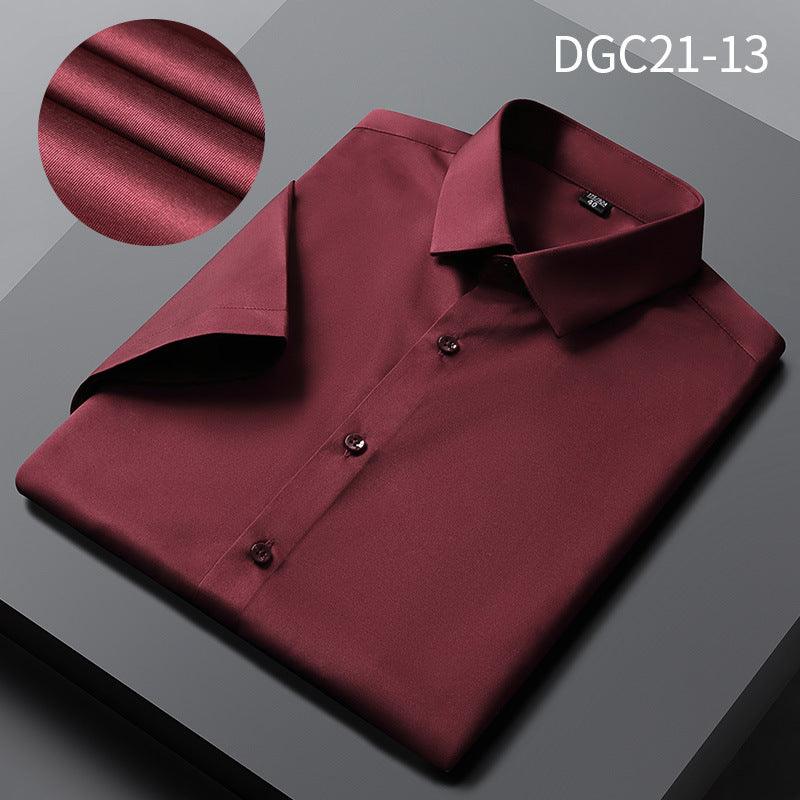 Men's Shirt Short Sleeve Anti-wrinkle Casual Business Suit Shirt Silk Satin Shirt Cross-border Source Manufacturer Solid Color