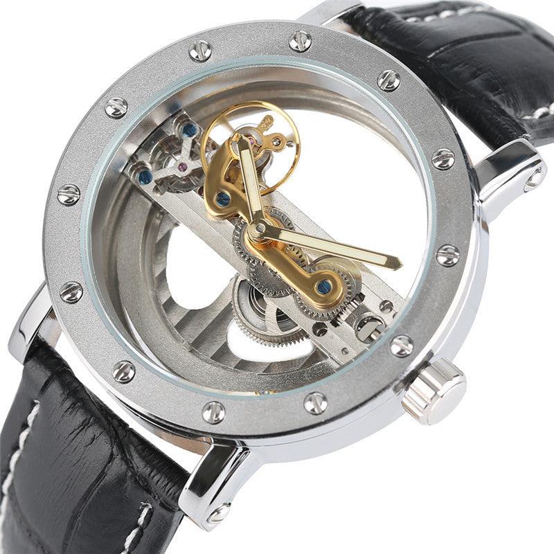 Double penetration hollow automatic mechanical watch