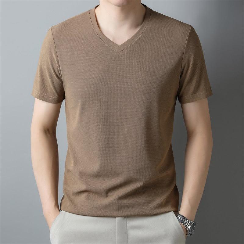 Men's Thin Casual Solid Color And V-neck Short-sleeved T-shirt - KiwiBrands