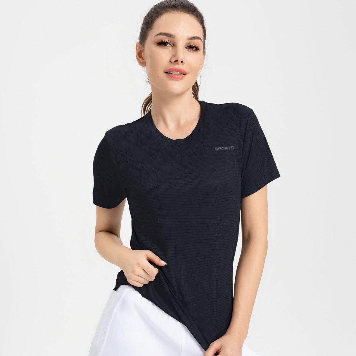 Women's Sports Short Sleeve Quick-drying Breathable Cooldry Gym Running Training Printed Top Round Neck T-shirt