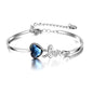 Blue Crystals from Austria Love Heart Bangle Bracelet in White Gold Plated Sterling Silver - KiwiBrands