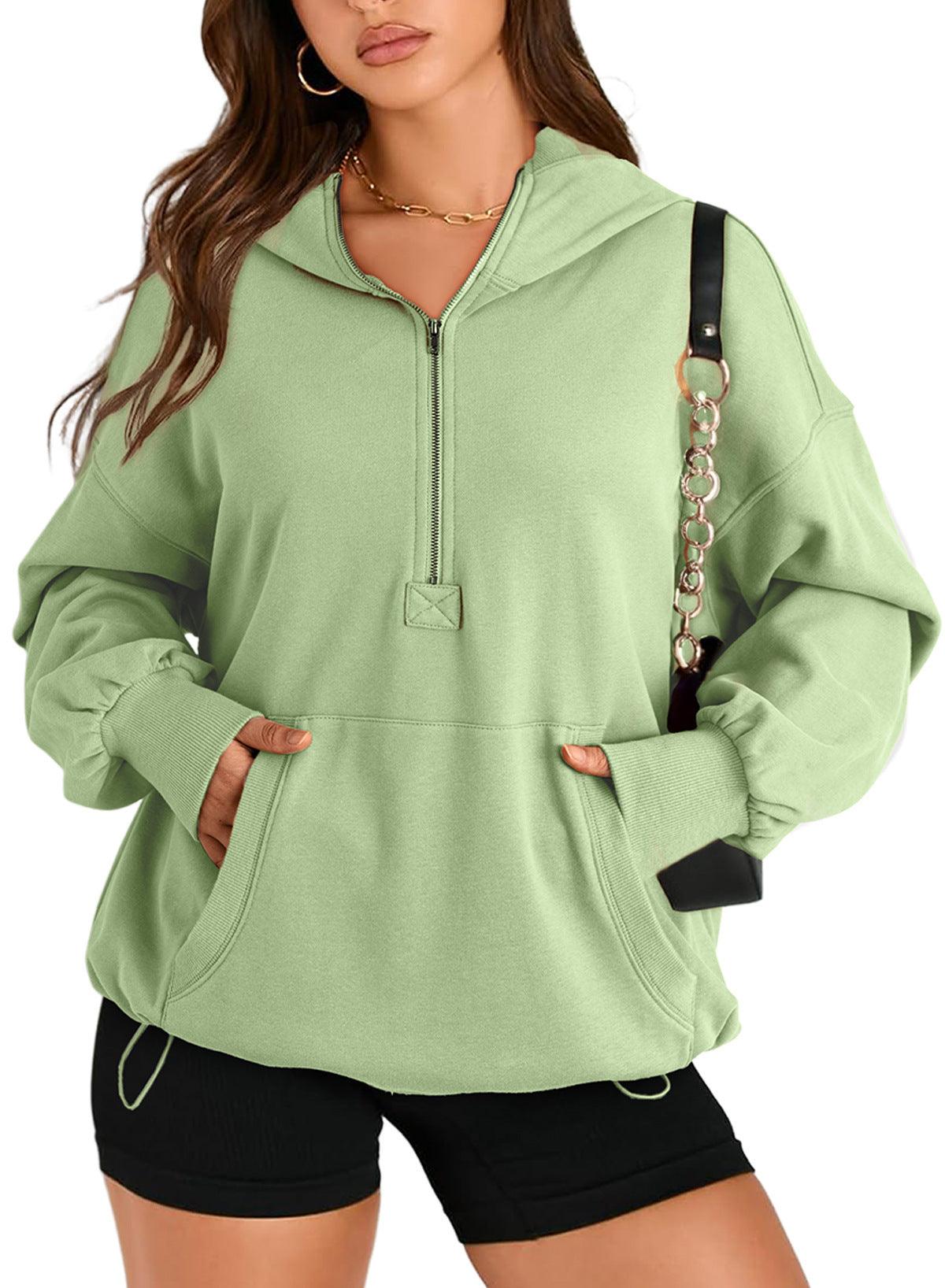 Solid Color Long Sleeve Hooded Zipper Sweatshirt