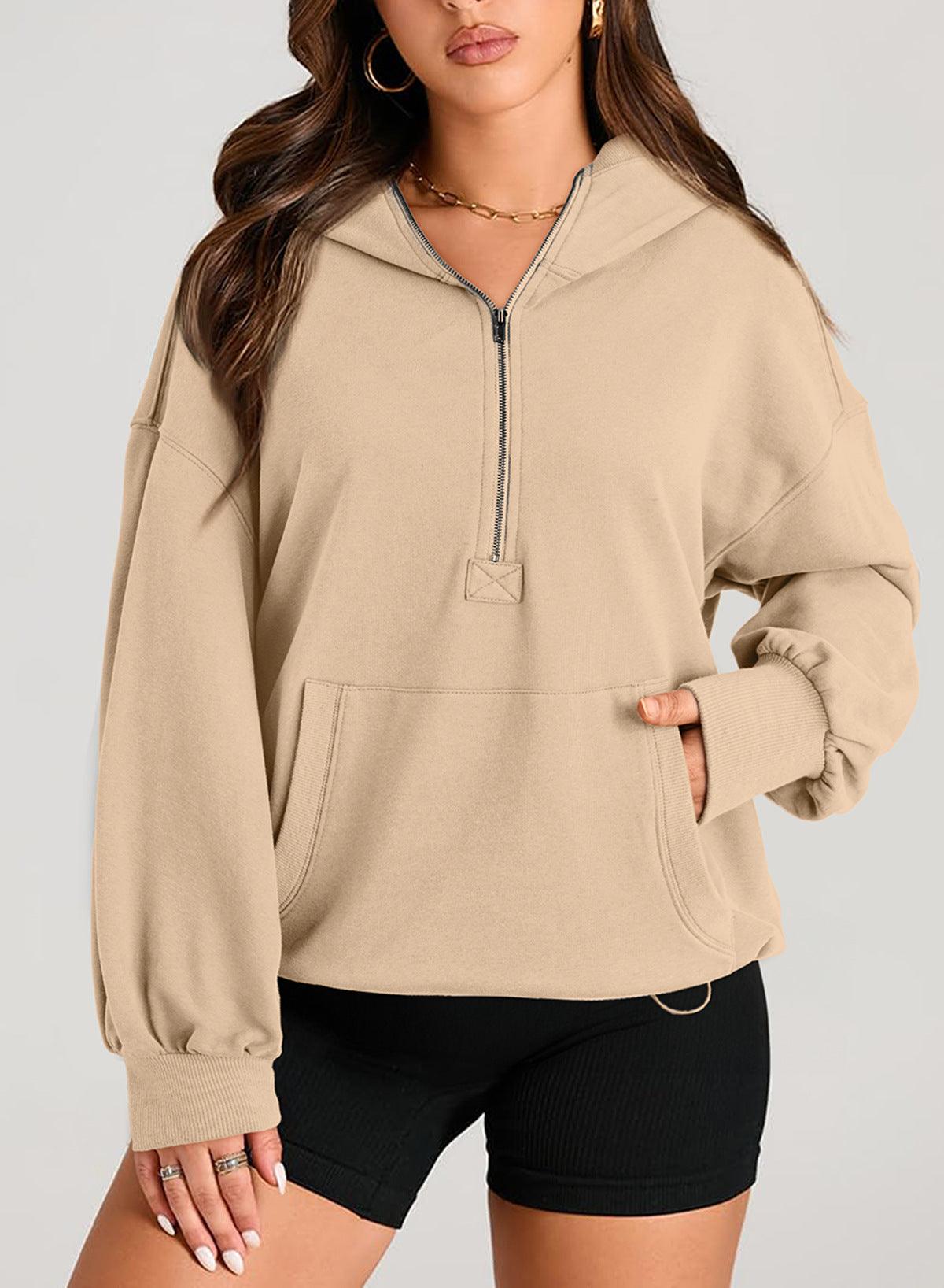 Solid Color Long Sleeve Hooded Zipper Sweatshirt