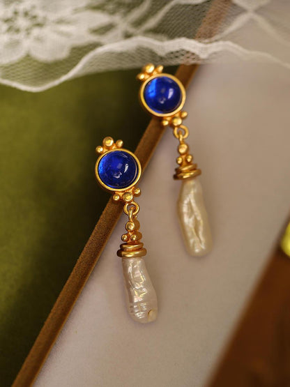 French Retro Maillard Blue Baroque Pearl Earrings - KiwiBrands