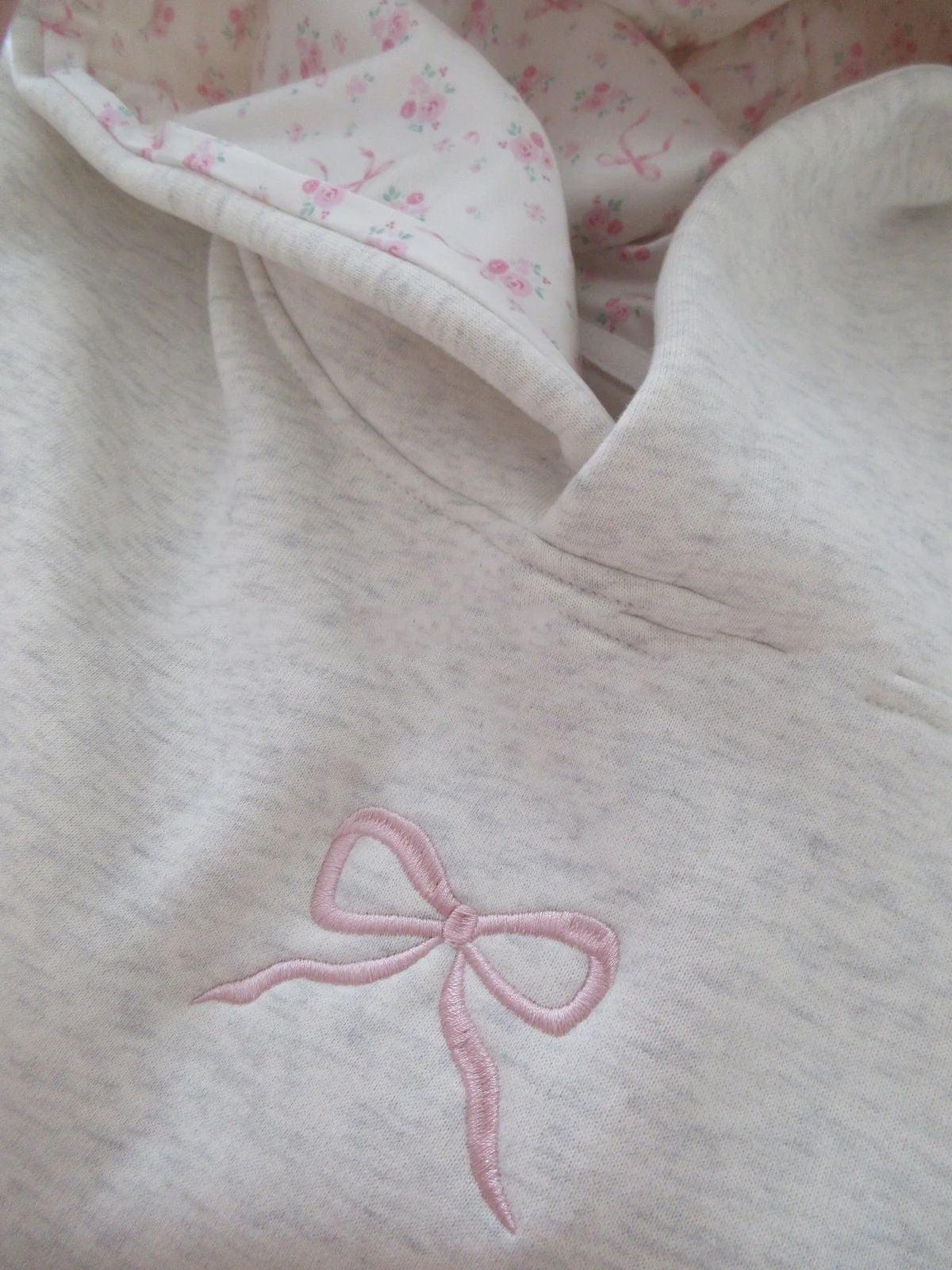 Cotton American Retro Trendy Simple Floral Letter Bow Pullover Sweater