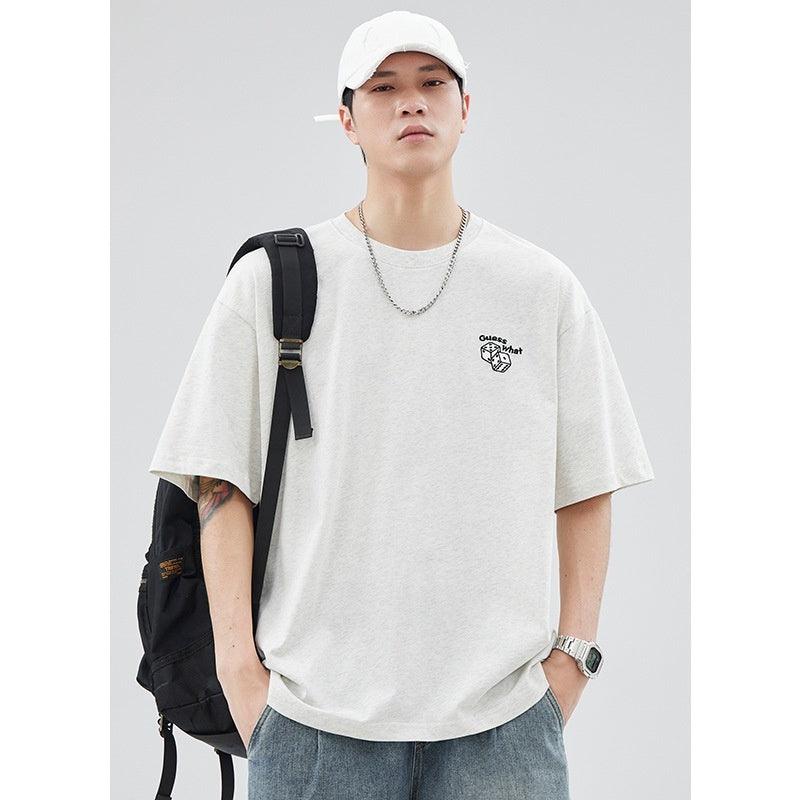 Pure Cotton Embroidery T-shirt Men's Japanese Style Simple Summer Couple's Tops - KiwiBrands