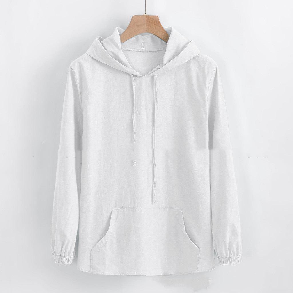 Men's Long-sleeved Hooded Cotton And Linen Shirt - KiwiBrands