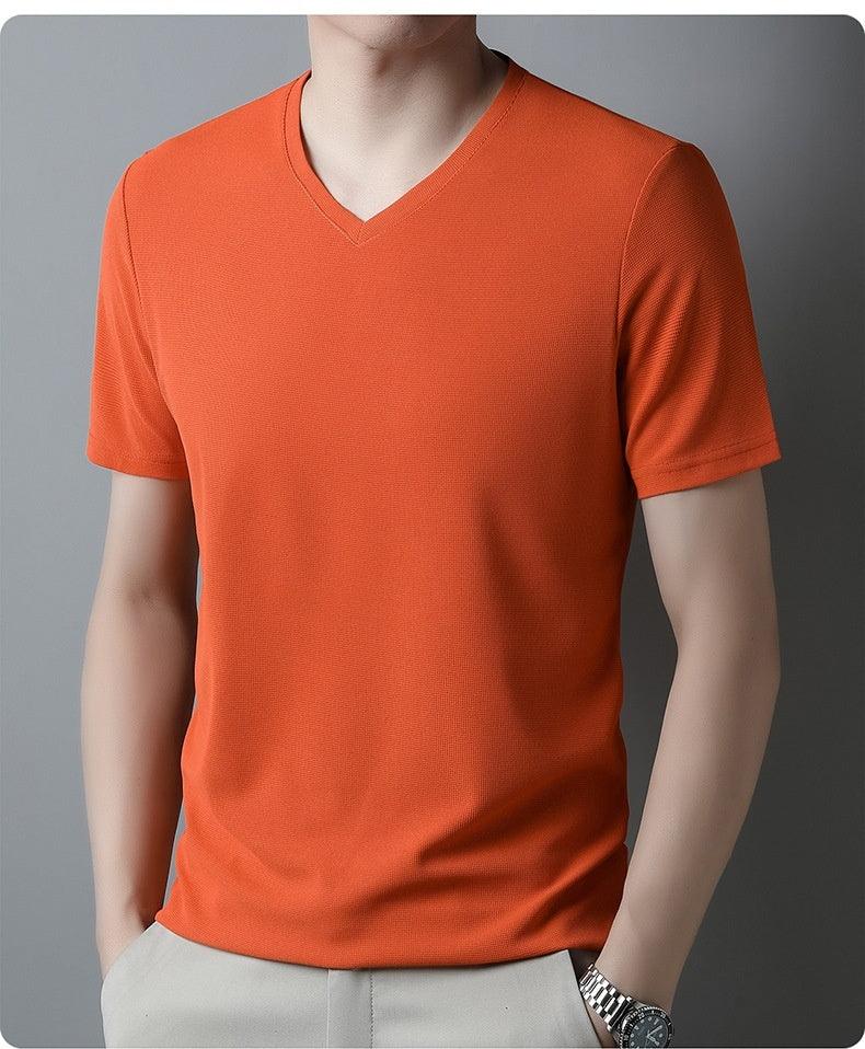 Men's Thin Casual Solid Color And V-neck Short-sleeved T-shirt - KiwiBrands