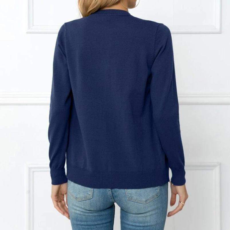 Women's Buckle Round Neck Long Sleeve Soft Knitted Sweater - KiwiBrands