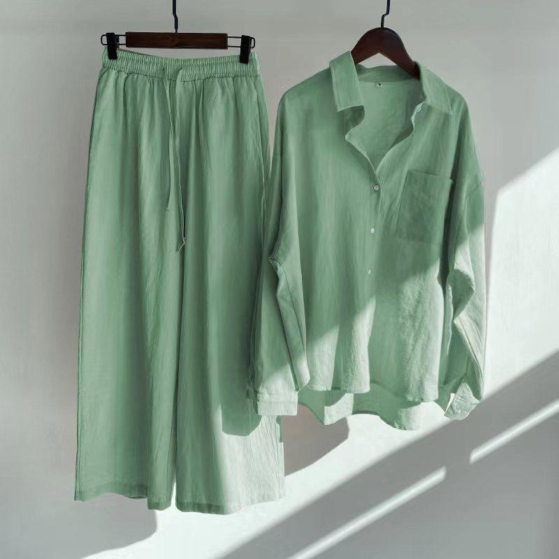 Cross-border Women's Ancient Cotton And Linen Shirt Outfit High Waist Loose Trousers - KiwiBrands