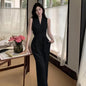 Southeast Asia French Hepburn Style V-neck Waist Trimming Lace Up Jumpsuit Women