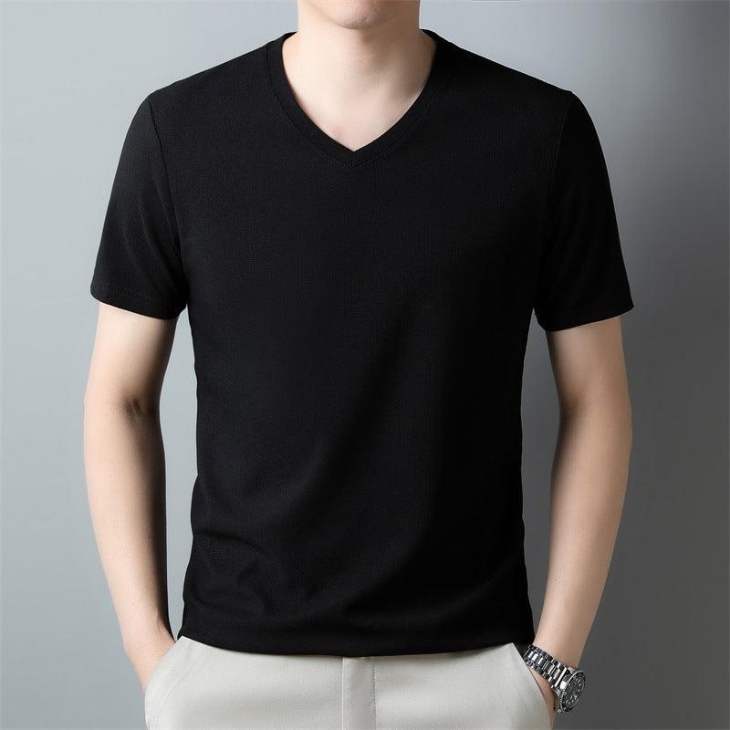 Men's Thin Casual Solid Color And V-neck Short-sleeved T-shirt