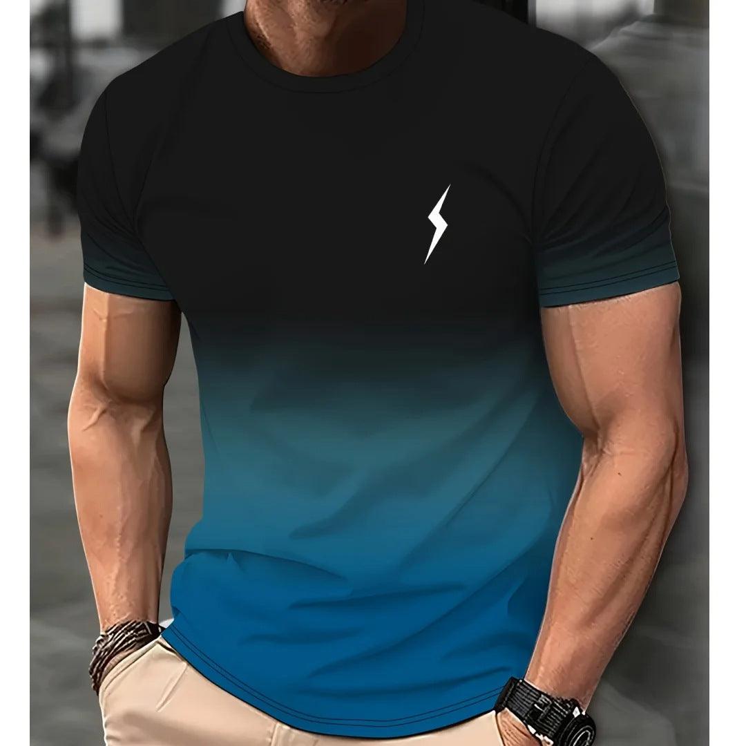 Casual Men's T-shirt Gradient Color 3D Short Sleeve Top - KiwiBrands