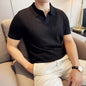 Striped Jacquard Knitted Short-sleeved T-shirt V-neck