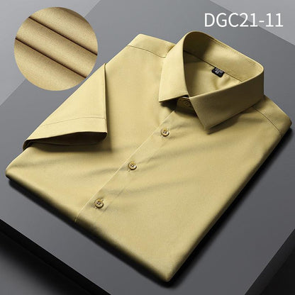 Men's Shirt Short Sleeve Anti-wrinkle Casual Business Suit Shirt Silk Satin Shirt Cross-border Source Manufacturer Solid Color