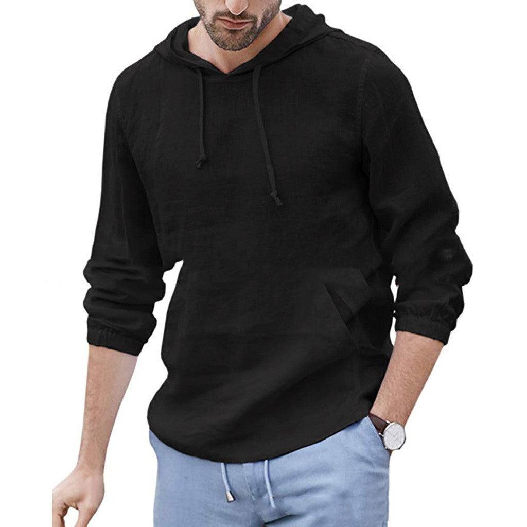 Men's Long-sleeved Hooded Cotton And Linen Shirt - KiwiBrands