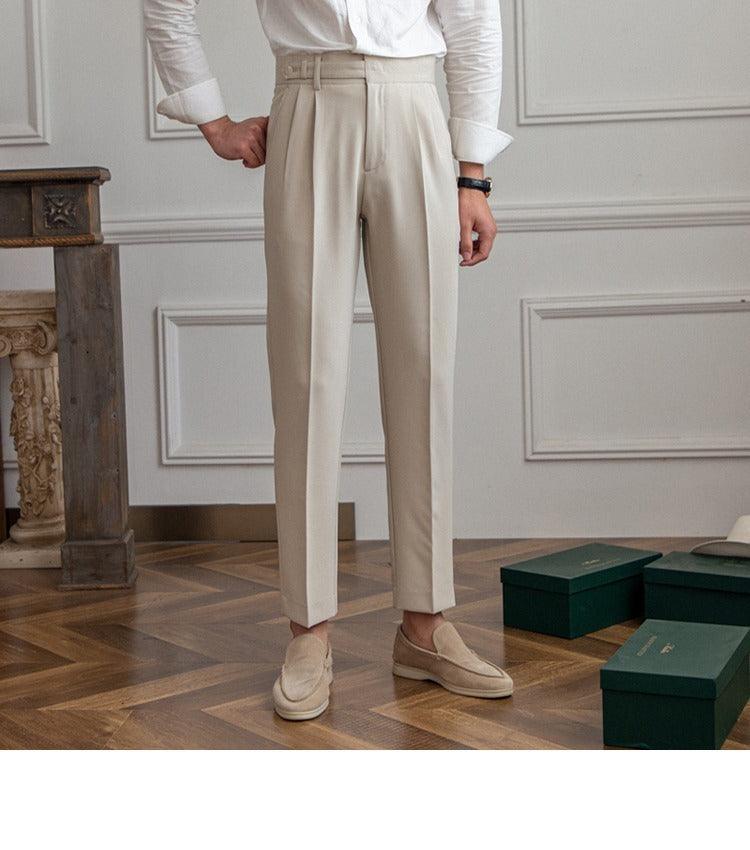 Casual Suit Pants Men's Paris Buckle Straight Business Small Suit Pants Naples Non-ironing All-match Suit Pants