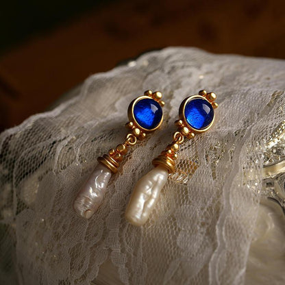 French Retro Maillard Blue Baroque Pearl Earrings - KiwiBrands