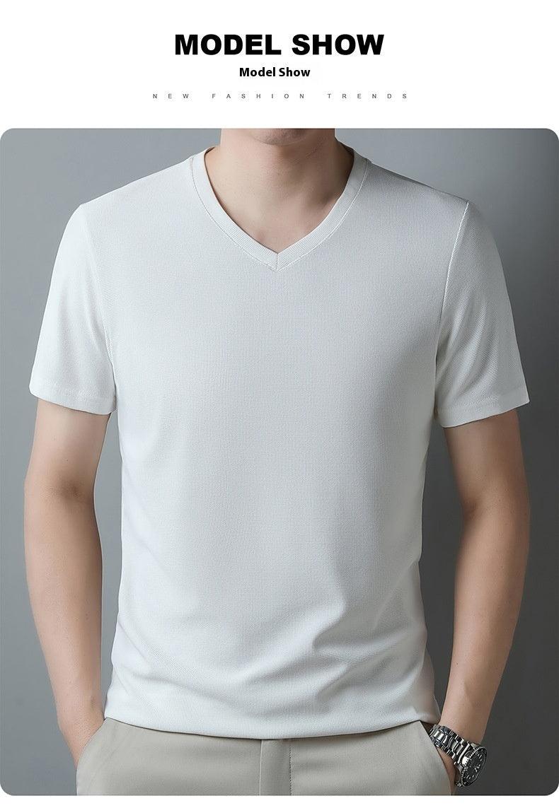 Men's Thin Casual Solid Color And V-neck Short-sleeved T-shirt