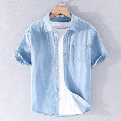 Summer Cotton Short Sleeve Denim Shirt For Men Classic All-matching - KiwiBrands