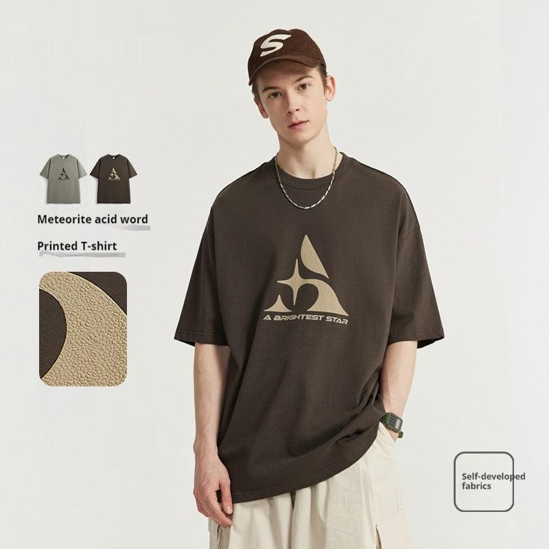 American Street Fashion Short Sleeve Meteorite Foam Fashion Brand Printing Loose Summer T-shirt