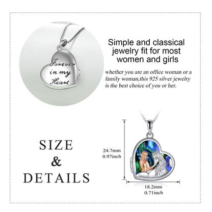 Horse and Girl Abalone Shellfish Heart Sterling Silver Photo Locket Necklace - KiwiBrands