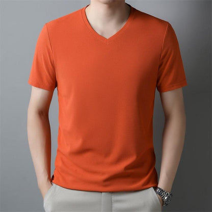 Men's Thin Casual Solid Color And V-neck Short-sleeved T-shirt - KiwiBrands