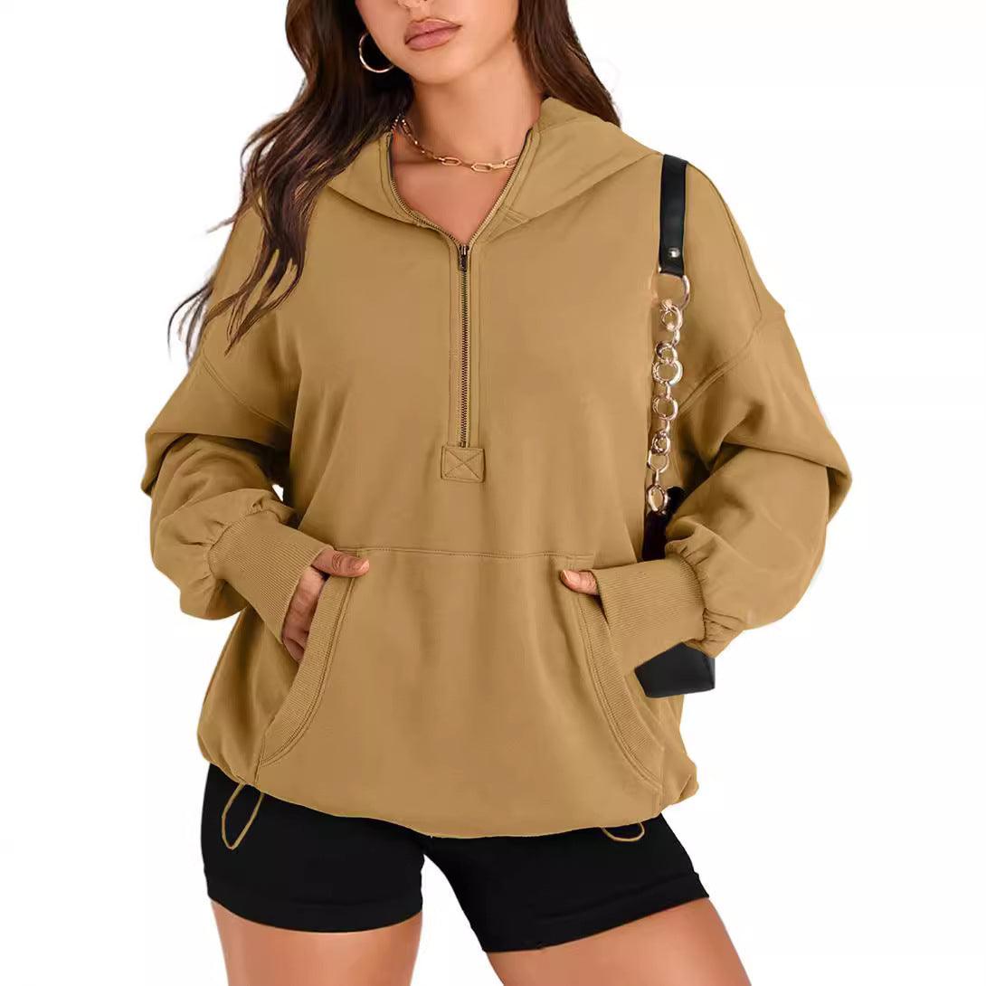 Solid Color Long Sleeve Hooded Zipper Sweatshirt