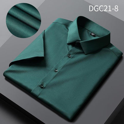 Men's Shirt Short Sleeve Anti-wrinkle Casual Business Suit Shirt Silk Satin Shirt Cross-border Source Manufacturer Solid Color