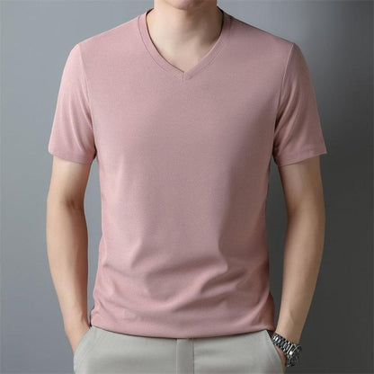 Men's Thin Casual Solid Color And V-neck Short-sleeved T-shirt - KiwiBrands