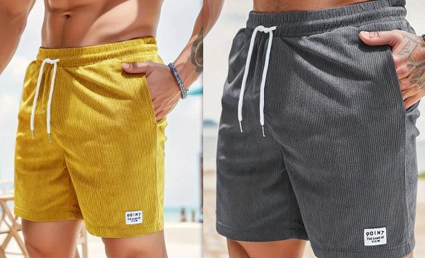 Lace-up Drawstring Shorts Summer Corduroy Sports Short Pants Mens Clothing - KiwiBrands