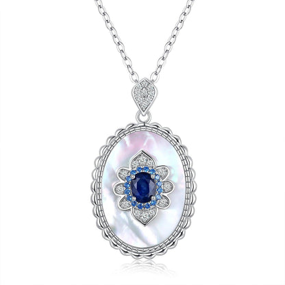 Sterling Silver Inlaid Light Luxury Natural Sapphire Pendant Necklace - KiwiBrands