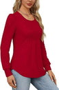 Women's Bubble Sleeve Waist Pleated Round Neck Long Sleeve T-shirt - KiwiBrands