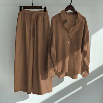 Cross-border Women's Ancient Cotton And Linen Shirt Outfit High Waist Loose Trousers - KiwiBrands