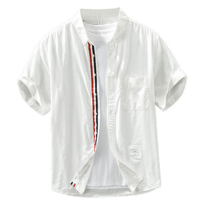 Japanese Style Simple Color Matching Short Sleeve Shirt