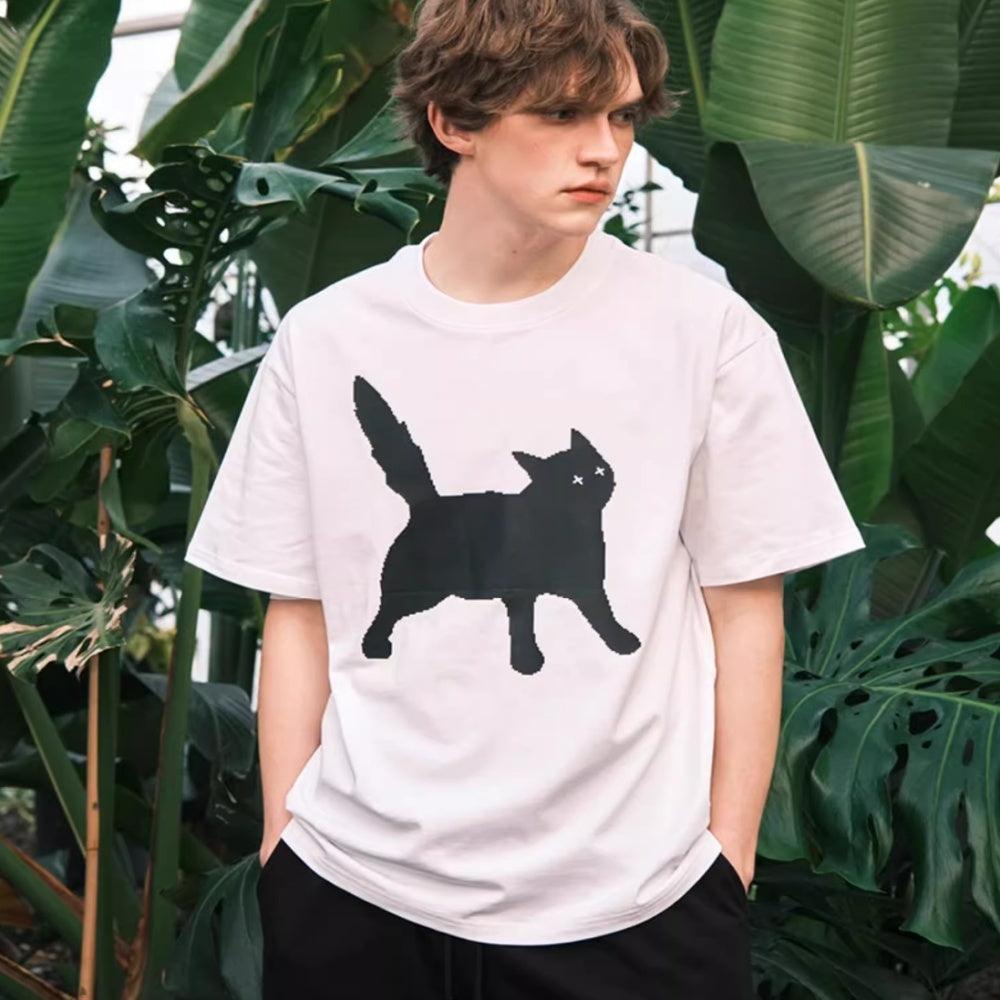 Scratch Cat Pixel Printed Cotton Short-sleeved T-shirt