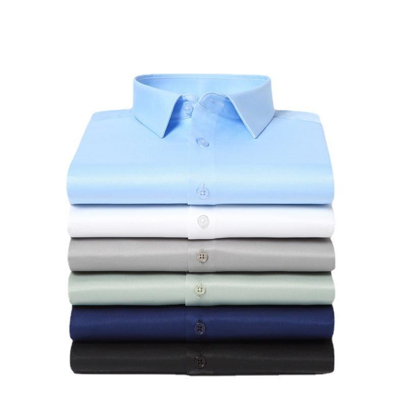 Men's Shirt Short Sleeve Anti-wrinkle Casual Business Suit Shirt Silk Satin Shirt Cross-border Source Manufacturer Solid Color