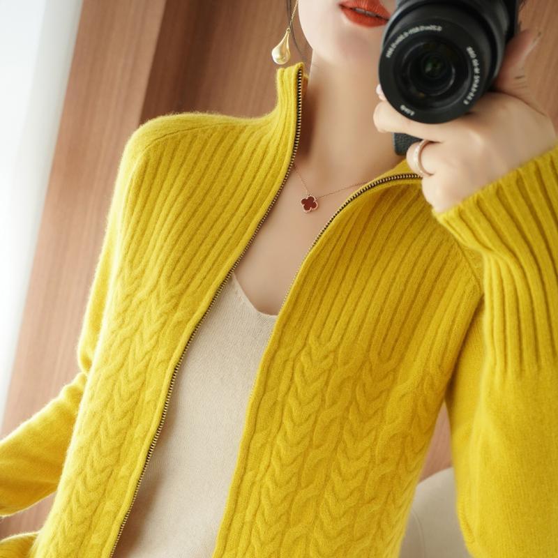 Women Autumn And Winter New High Neck Loose Twisted High Neck Short Zipper Top Fashion