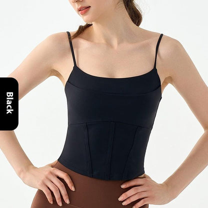 Fake Two-piece Yoga Vest Female Semi-fixed Fishbone Tangent Vest Tops Outerwear - KiwiBrands