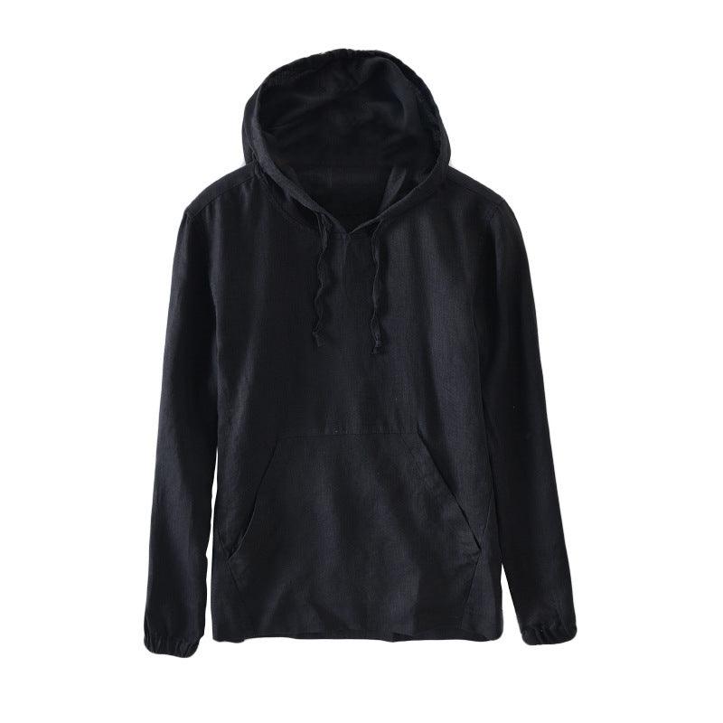 Men's Long-sleeved Hooded Cotton And Linen Shirt