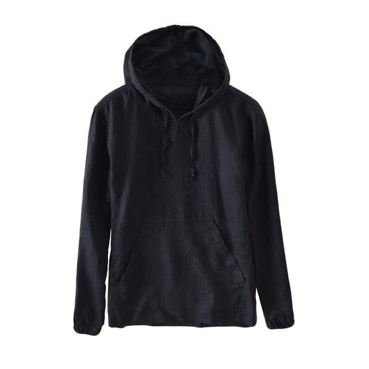 Men's Long-sleeved Hooded Cotton And Linen Shirt - KiwiBrands