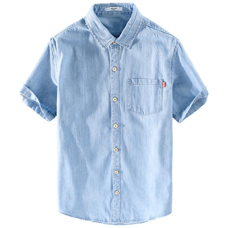 Summer Cotton Short Sleeve Denim Shirt For Men Classic All-matching - KiwiBrands